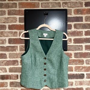 J. Crew Green Tweed Vest with Button Front